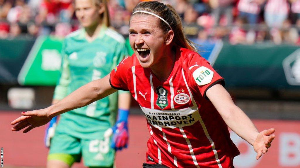 Amalie Thestrup celebrating a goal