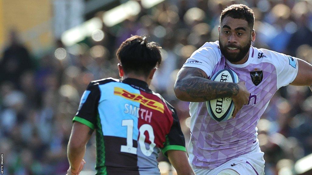 Lukhan Salakaia-Loto (right) in action for Northampton Saints