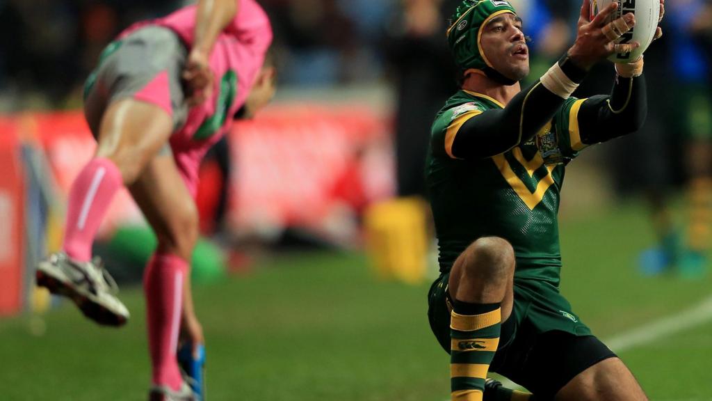 Johnathan Thurston of Australia prepares to convert