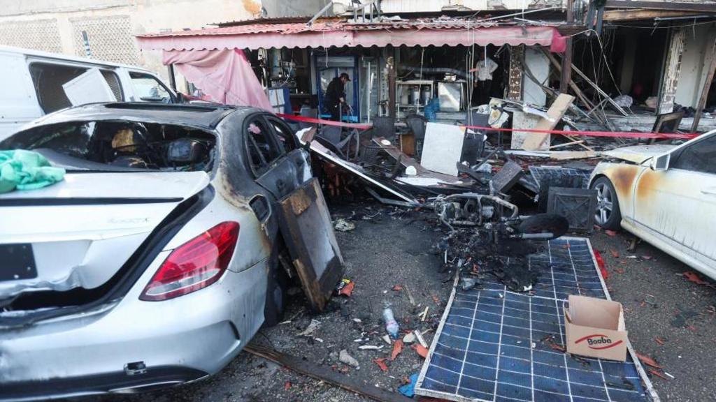 Damaged cafe in Sidon, Lebanon, after Israeli strike