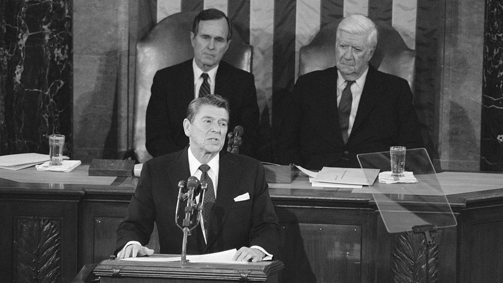 Ronald Reagan giving the State of the Union at the US Capitol on 26 January 1982 