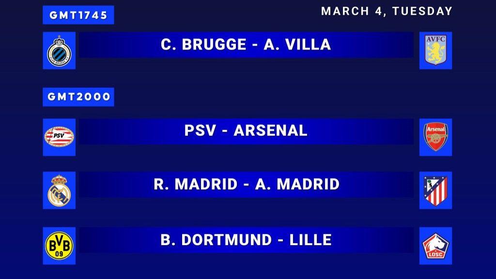 Champions League fixtures Tuesday