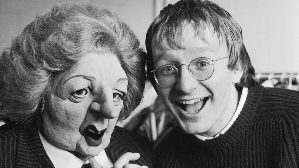 Steve Nallon, pictured with Spitting Image's Margaret Thatcher puppet in 1985