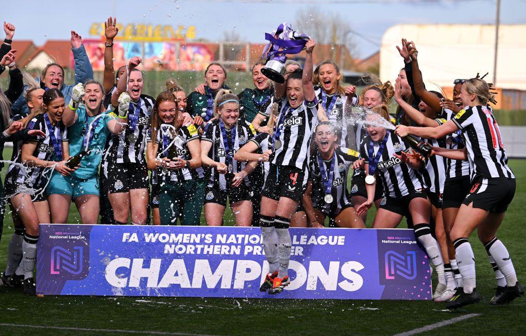 Newcastle United players celebrate winning the National League North title last season