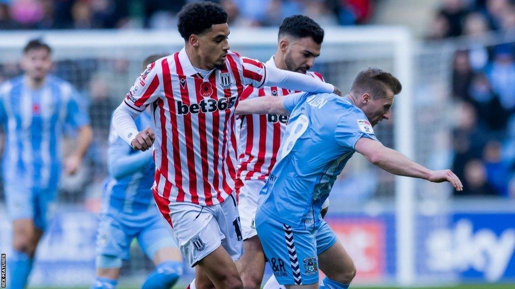 Stoke's Ki-Jana Hoever and Coventry's Jamie Allen