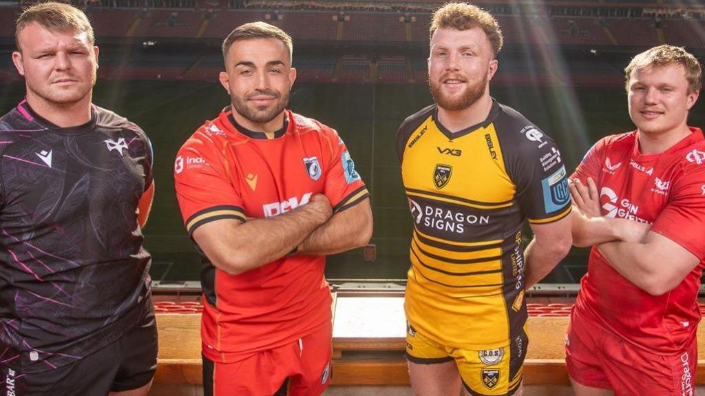 Dewi Lake of Ospreys, Liam Belcher of Cardiff, Aneurin Owen of Dragons and Blair Murray of Scarlets