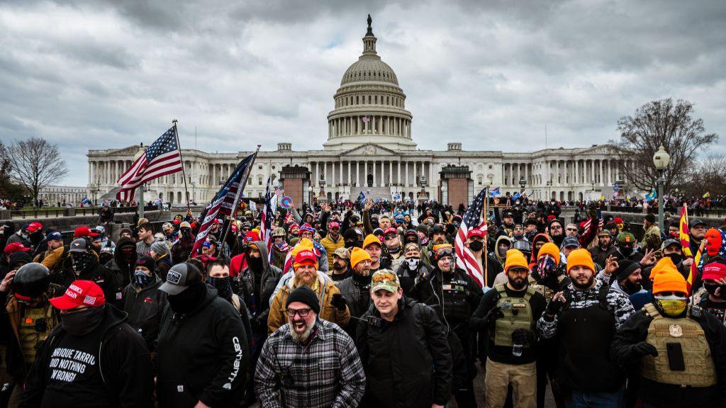 Crowds of people seen in front of the US Capitol