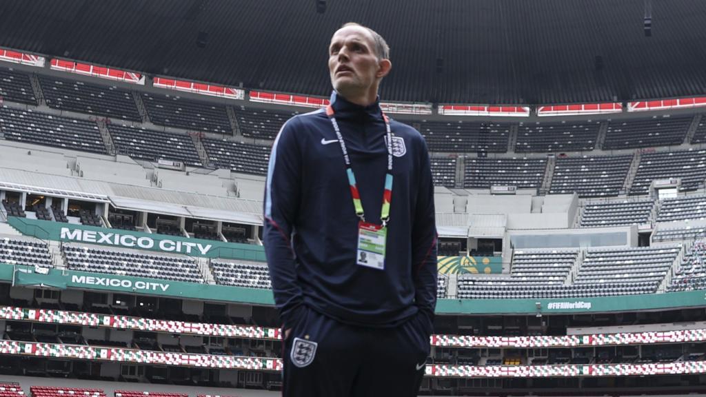 Thomas Tuchel stands in the Azteca Stadium
