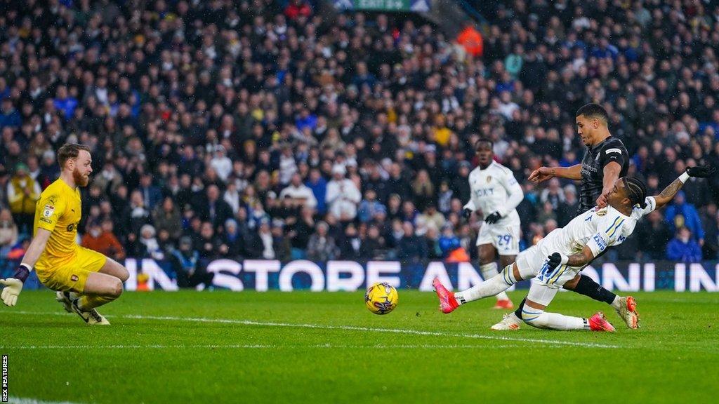 Crysencio Summerville scores his second goal in Leeds United's victory over Rotherham United