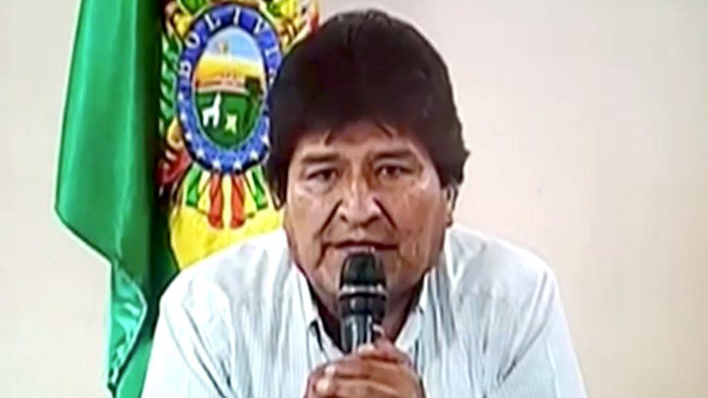 Bolivia's President Evo Morales announcing his resignation