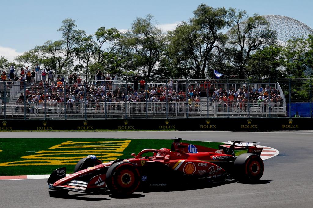 Ferrari's Charles drives around the hairpin at the Circuit Gilles Villeneuve