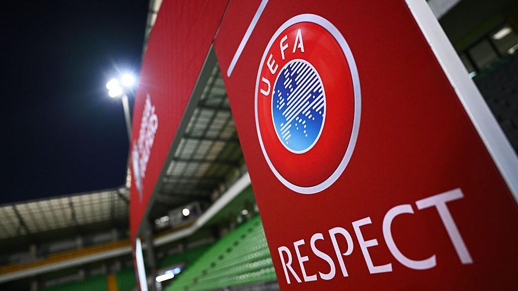General view of red UEFA branding