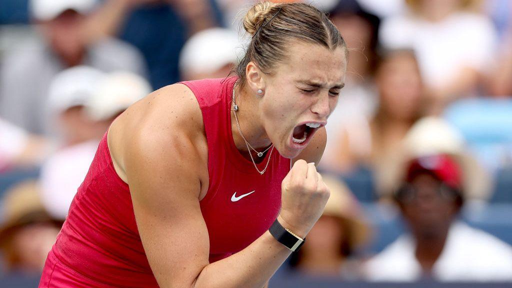 Aryna Sabalenka celebrates