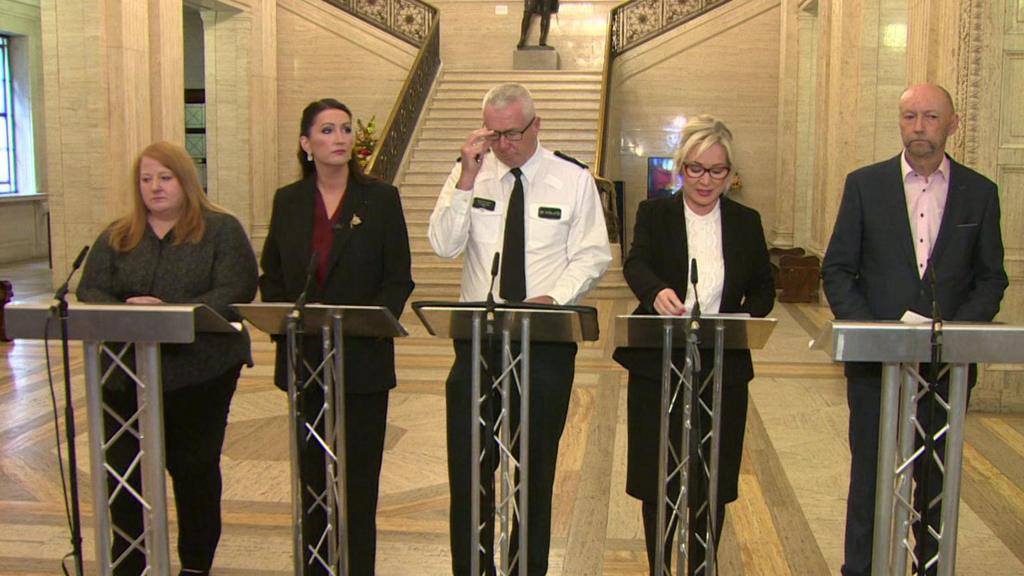 Political leaders and police giving update in Northern Ireland