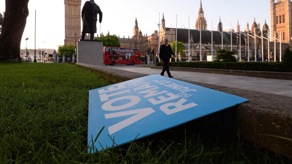 Remain placard discarded in Parliament Square