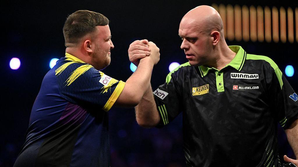 Michael van Gerwen beats Luke Littler in the Premier League darts night two in Antwerp