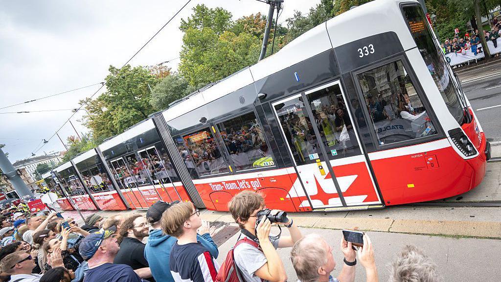 People watching the action at the World Tram Driver Championship in Vienna.
