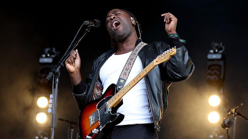  Kele Okereke of Bloc Party performs live on the main stage stage during day one of Reading Festival 2025.