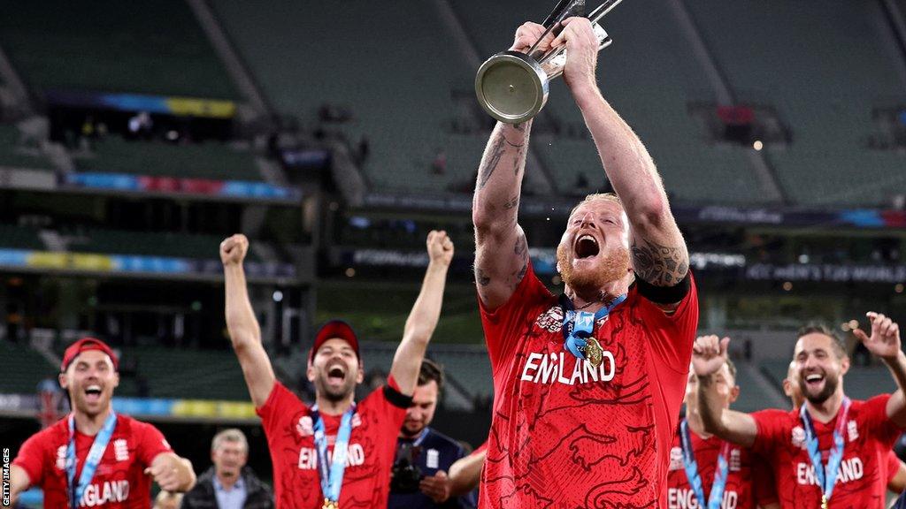 Ben Stokes lifting the T20 World Cup