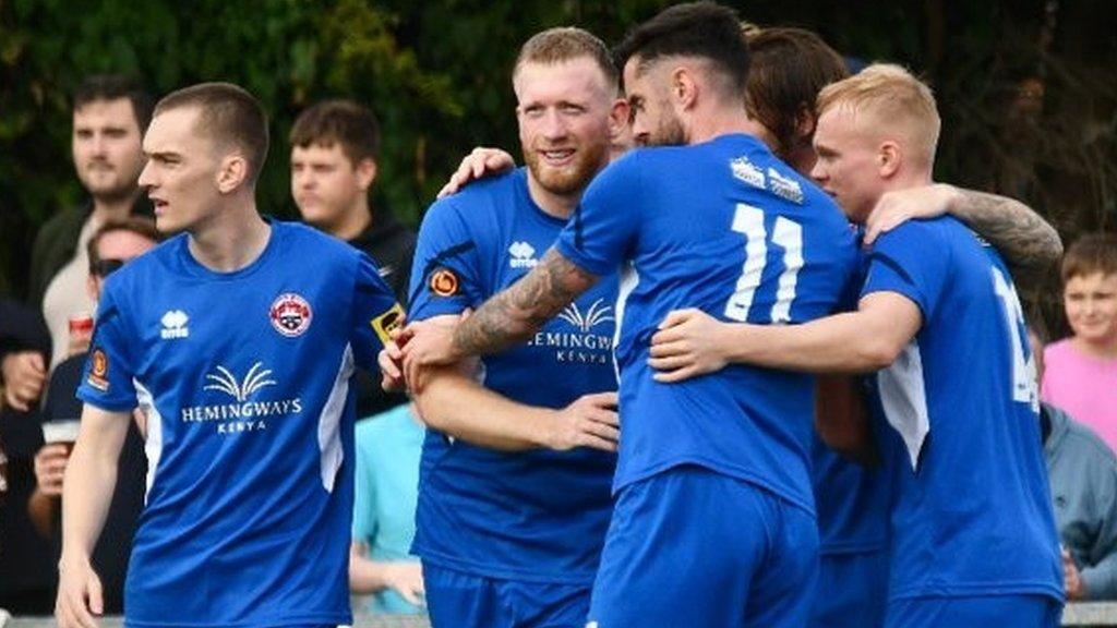 Truro City celebrate a goal at Worthing