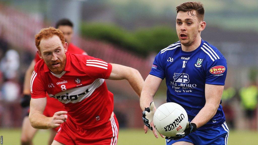 Derry's Conor Glass attempts to keep pace with Monaghan's Michael Bannigan in last May's Super 16s game at Celtic Park