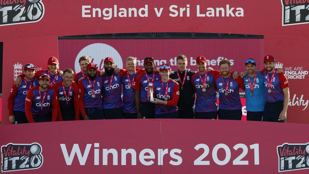 England celebrate winning the series