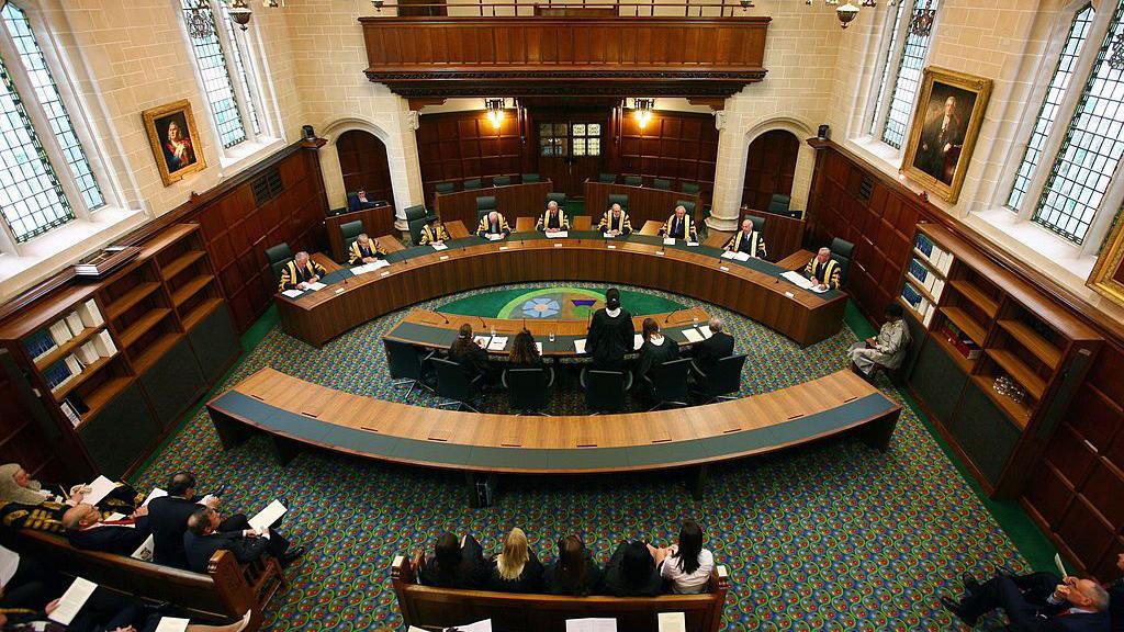 Interior of a case being argued at the Supreme Court in London