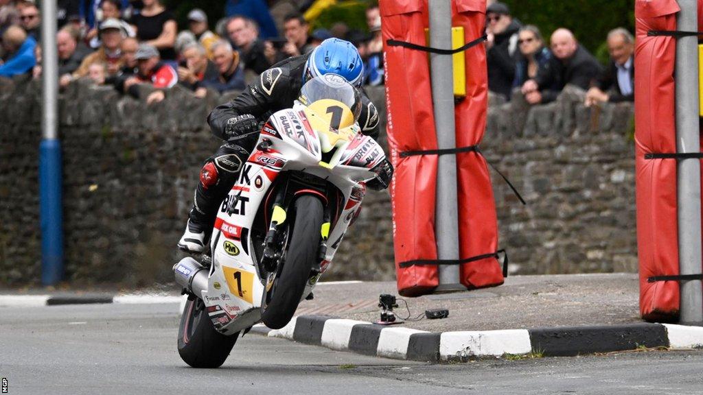 Daniel Ingham on his bike during the Manx Grand Prix Senior Race