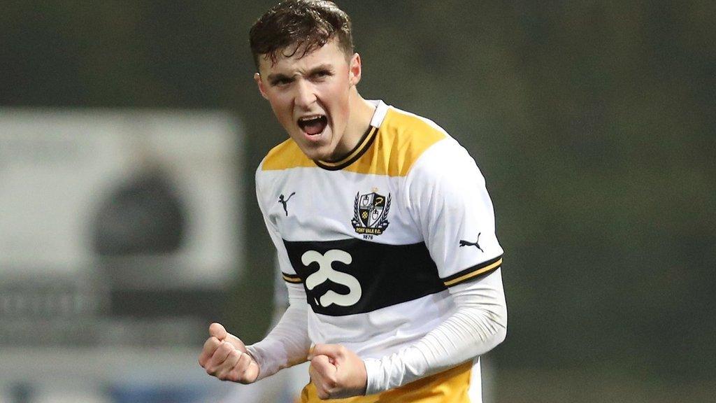 On-loan Spurs midfielder Alfie Devine celebrates his second goal in successive starts for Port Vale