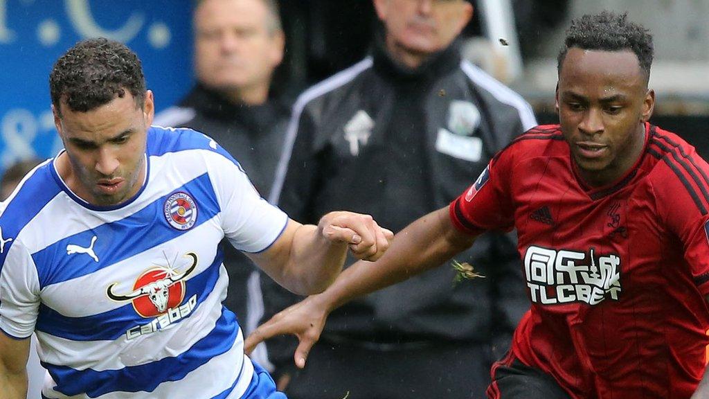 Hal Robson-Kanu takes on West Bromwich Albion;s Saido Berahino in February, 2016