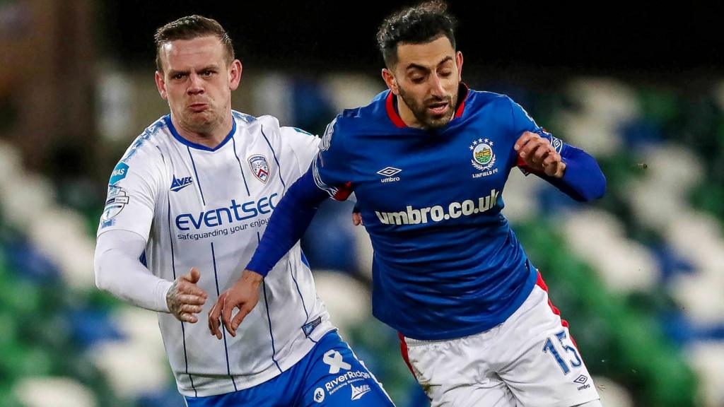 Action from Linfield against Coleraine