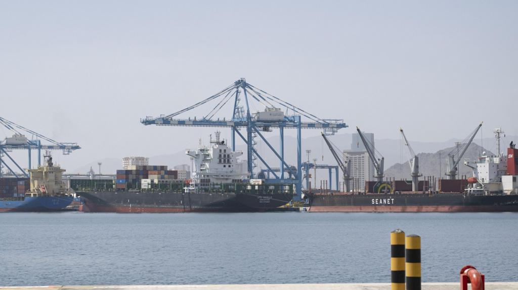 A handout photo made available by the UAE Presidential Court shows a general view of the Port of Fujairah on 17 April 2026