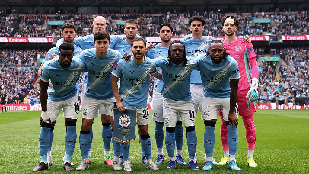 Manchester City players pose for photo before FA Cup final