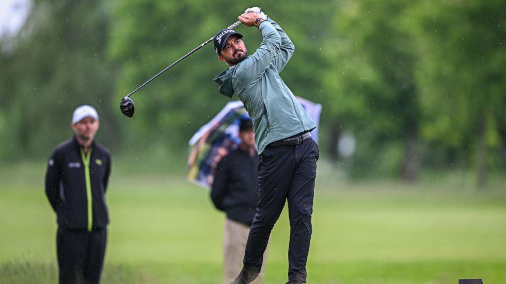 Brandon Robinson-Thompson of England plays his tee shot on the 15th hole during the first round of the Danish Golf Challenge 