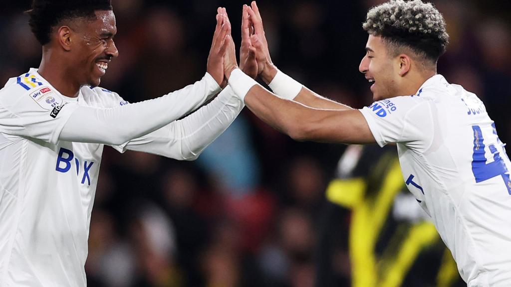 Leeds celebrate scoring a second goal