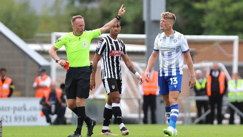 Cameron McGeehan (right) is sent off