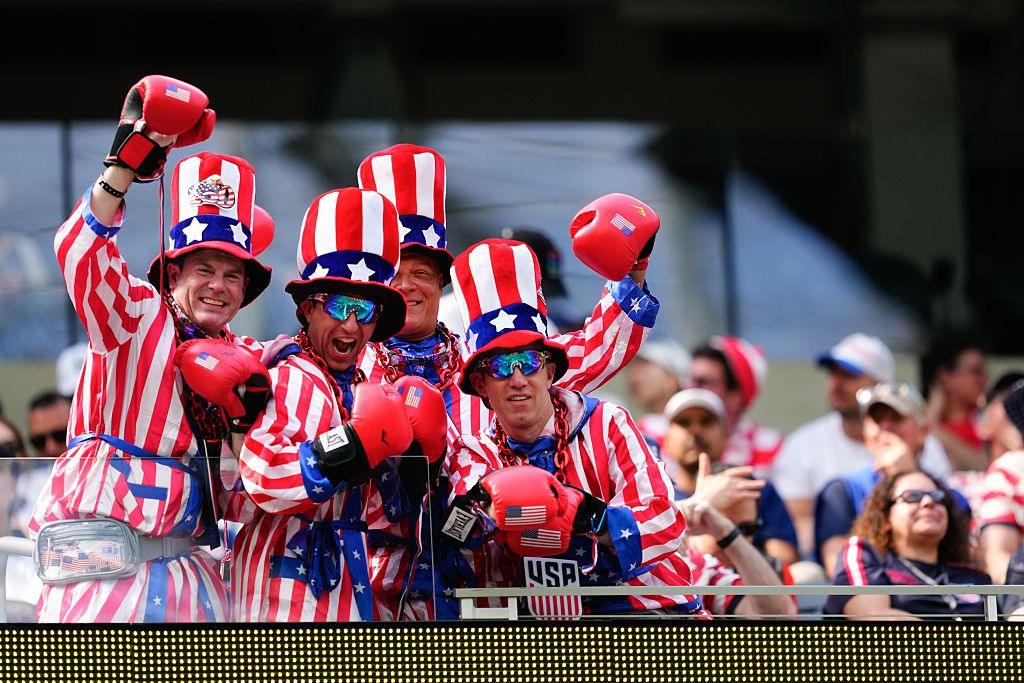 Supporters of USA are seen prior to 2026 FIFA World Cup First Stage Group D match between USA and Paraguay at SoFi Stadium (Los Angeles Stadium) in Los Angeles on 12 June 2026. (Photo by Jose Hernandez/Anadolu via Getty Images) 
