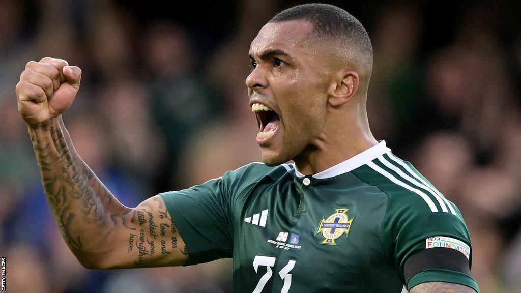 Josh Magennis celebrates scoring for Northern Ireland