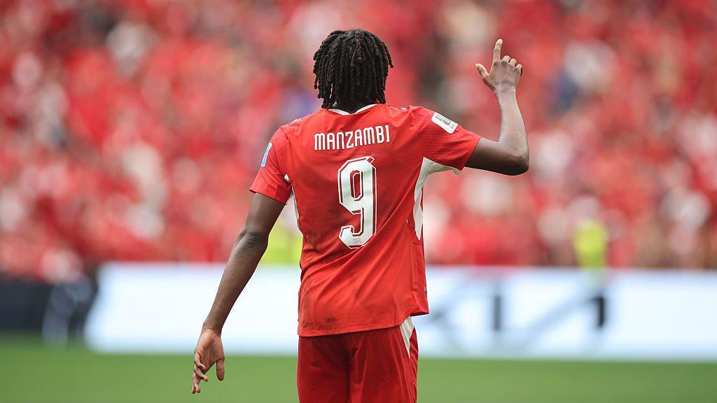 Johan Manzambi of Switzerland celebrates scoring