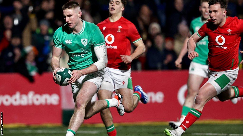 Ben O'Connor scores the sixth try for Ireland's under-20s in the Six Natiosn clash against Wales