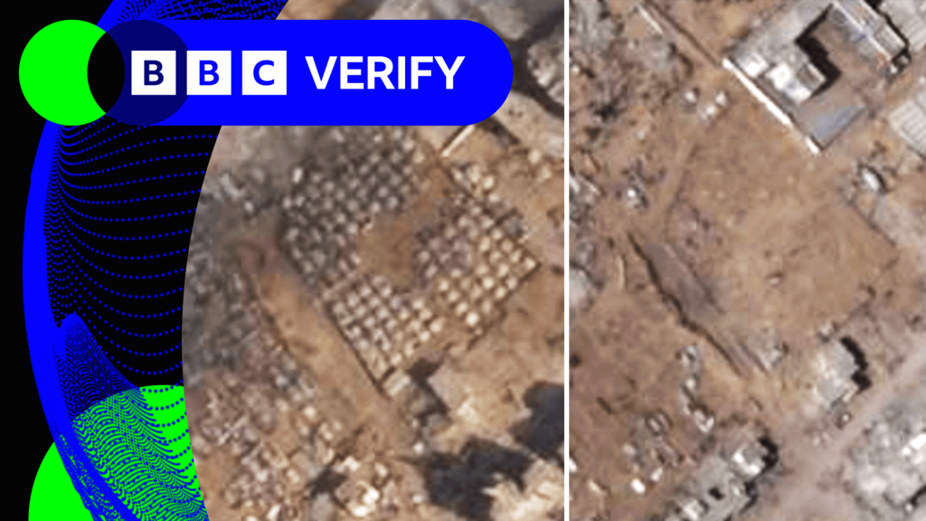 Two satellite images showing a camp in Gaza City on 16 September (left) and 18 September (right)