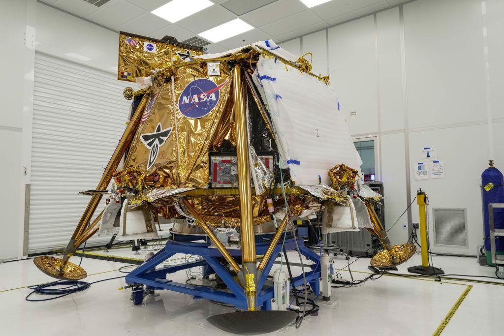 The Blue Ghost moon lander is photographed at Firefly Aerospace headquarters.