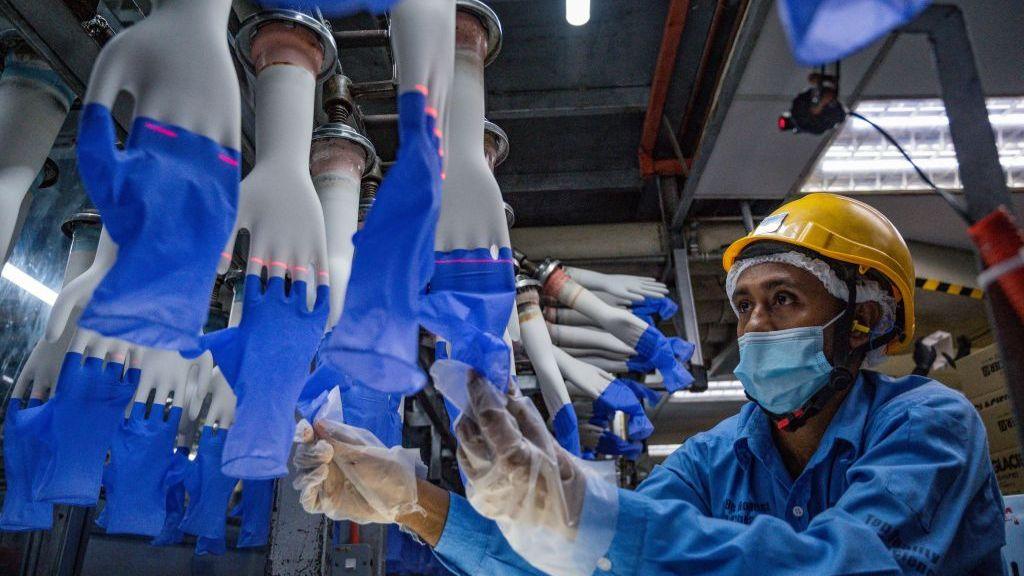 Worker in Top Glove factory in Malaysia