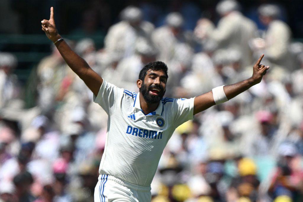 India's Jasprit Bumrah celebrates a successful caught-behind appeal, dismissing Australia's Marnus Labuschagne on day two of the fifth Test match between Australia and India at the Sydney Cricket Ground on January 4, 2025. 