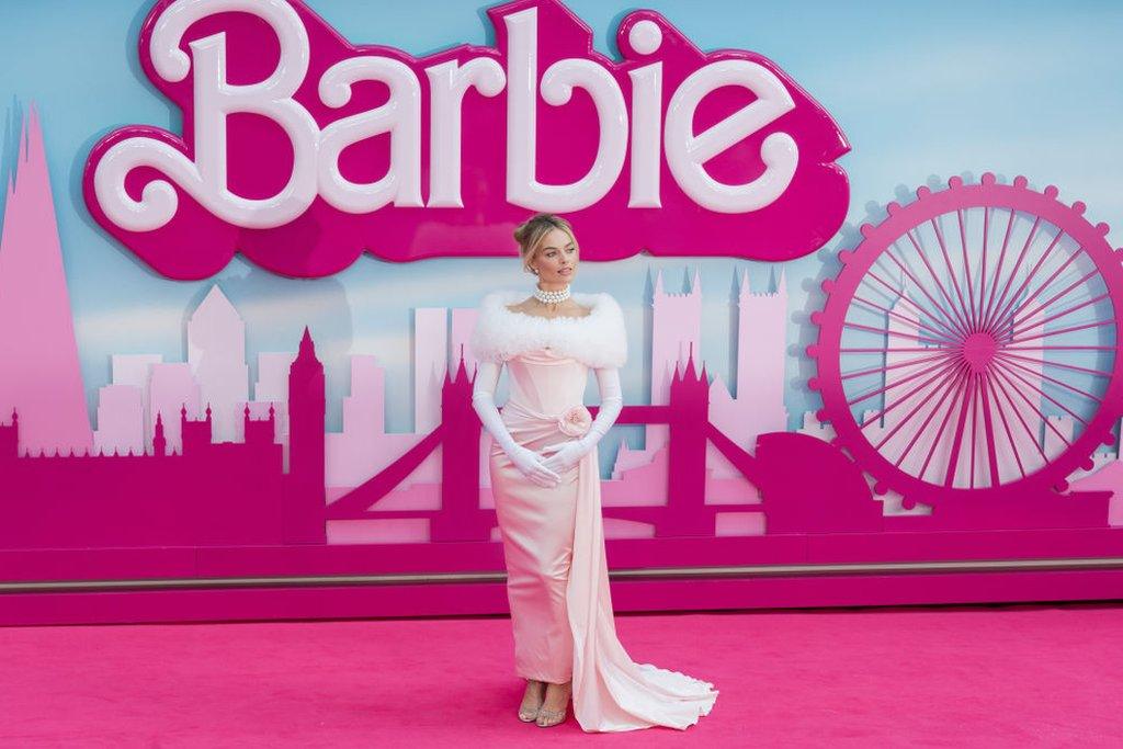 Margot Robbie on pink carpet at the Barbie premiere