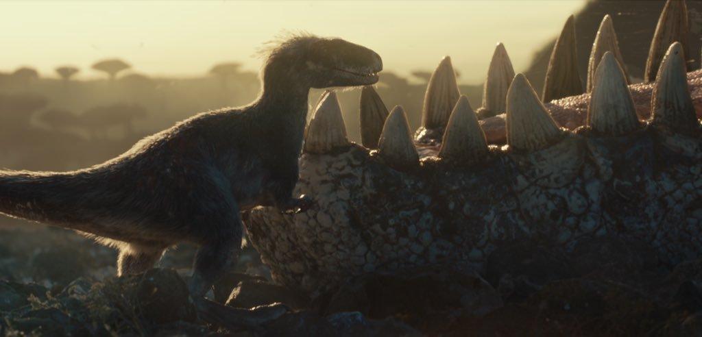 Image from Jurassic World: Dominion showing a feathered dinosaur.