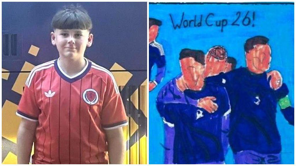 boy next to artwork