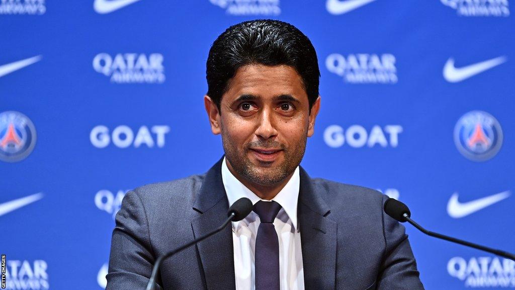 PSG president and QSI chairman Nasser Al-Khelaifi speaks at a news conference