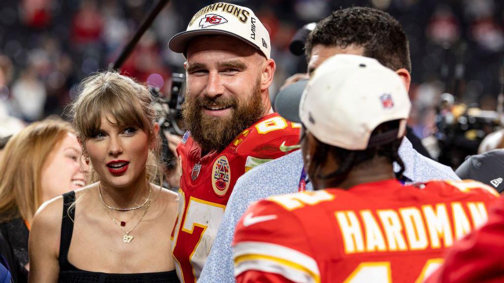 Taylor Swift and Travis Kelce at Super Bowl 58.