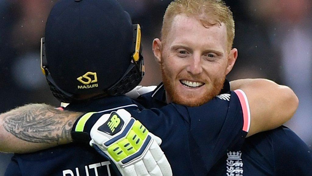 Ben Stokes is congratulated by Jos Buttler